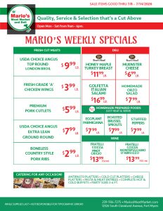 Weekly Specials Fort Myers | Wednesday, July 1st through Tuesday, July 7th| Marios Meat Market and Deli